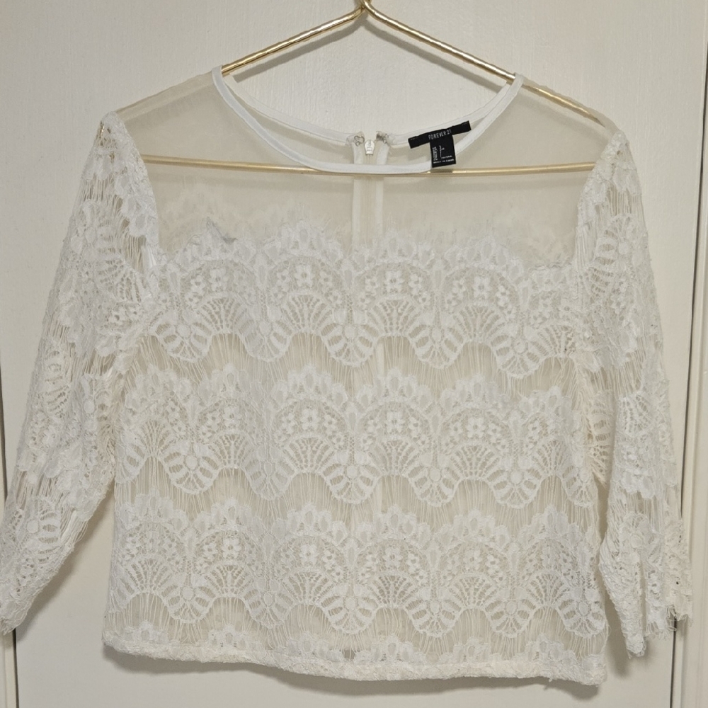 Forever 21 Cream Lace Fitted Blouse